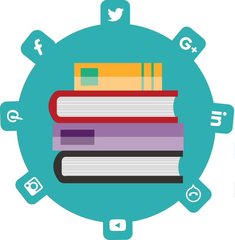 Stacked Colorful Books with Social Media Icons