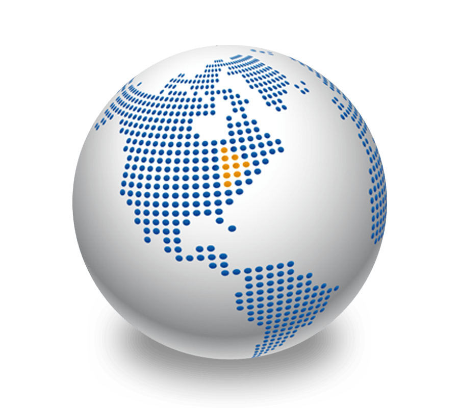 Globe with Blue Dotted Americas and Orange Highlights