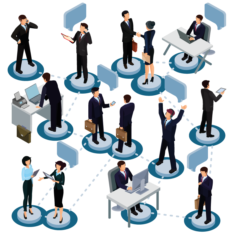 Isometric Business Team Networking on Platforms