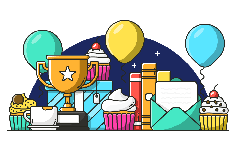 Gold Star Trophy with Cupcakes and Balloons