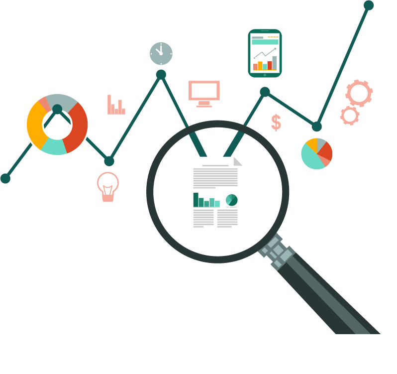 Flat Magnifying Glass over Analytics Document