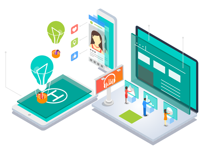 Isometric Teal Digital Marketing Illustration