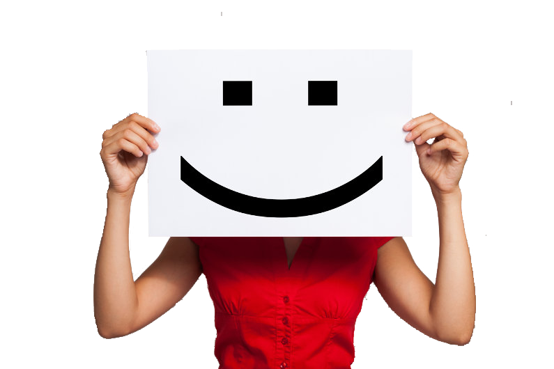 Person Holding Smiley Face Sign, Red Blouse