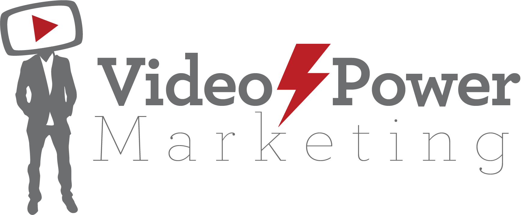 Grey Suited Figure with Play-Button Head