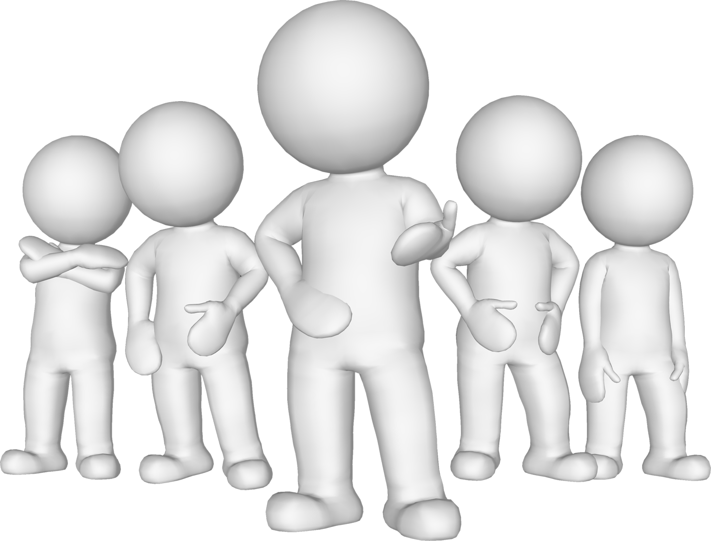 Five White 3D Figures Standing Together