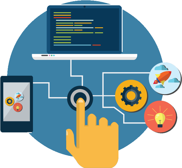 Flat Laptop, Phone and Rocket Illustration