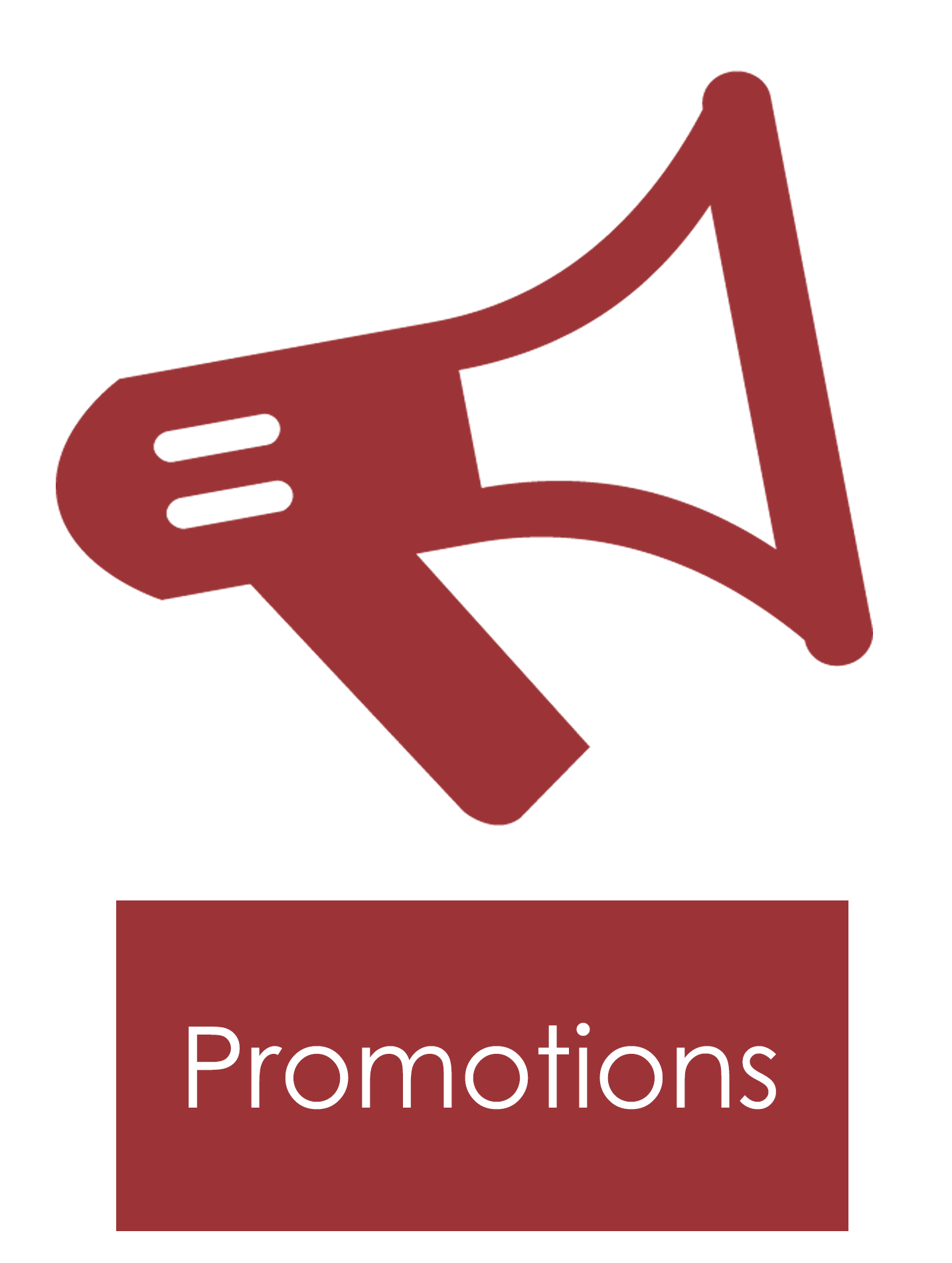 Dark Red Megaphone Icon with Promotions Label