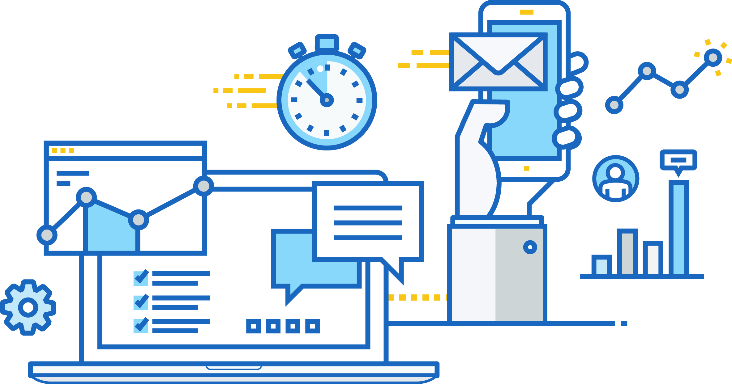 Digital Marketing Laptop, Phone and Chat Icons