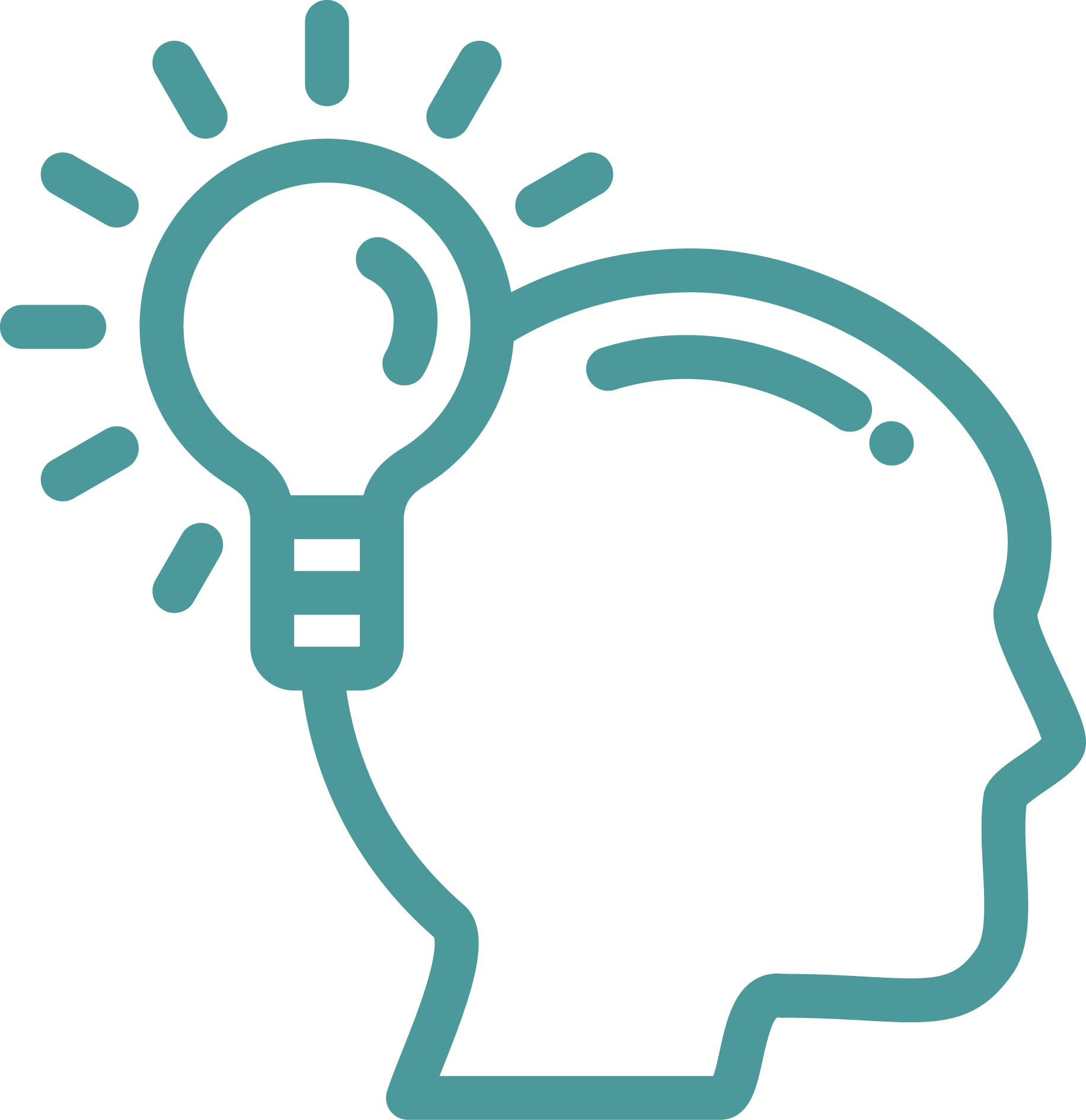 Teal Line Art Head with Glowing Bulb