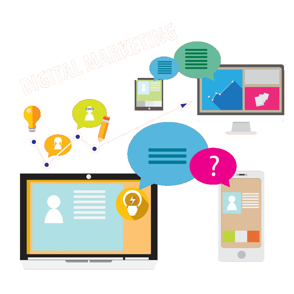 Flat Digital Marketing Devices with Chart Icons