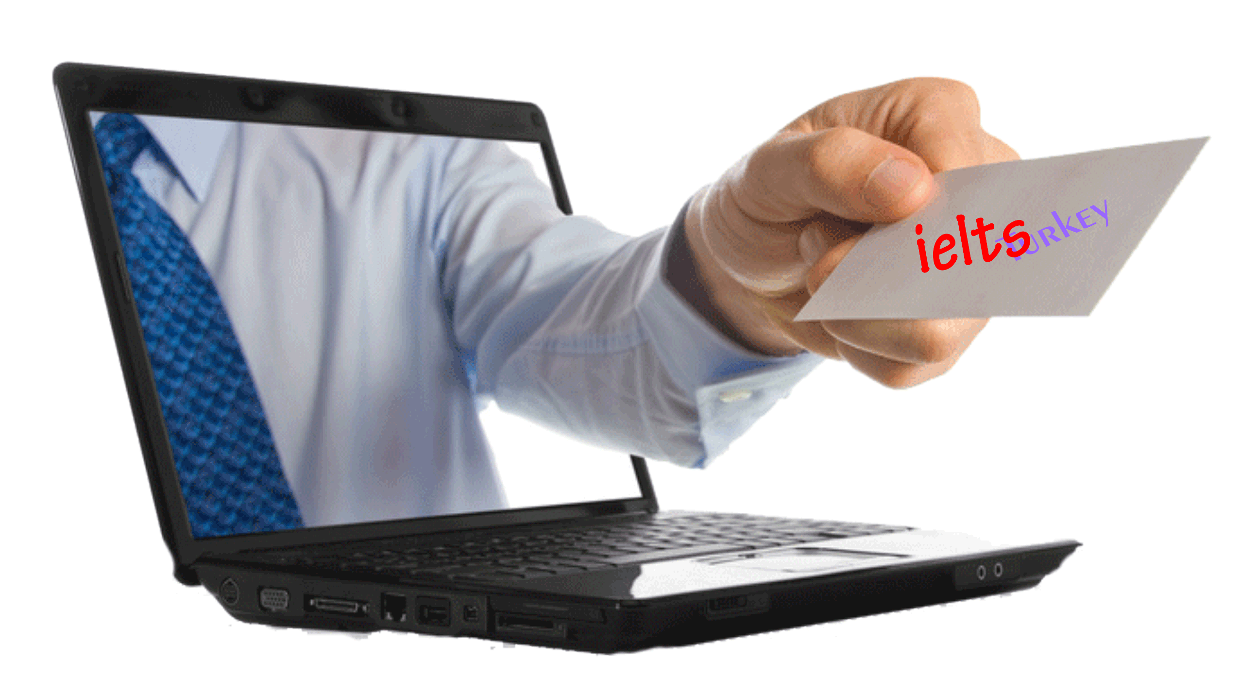 Laptop Screen Hand Holding IELTS Card