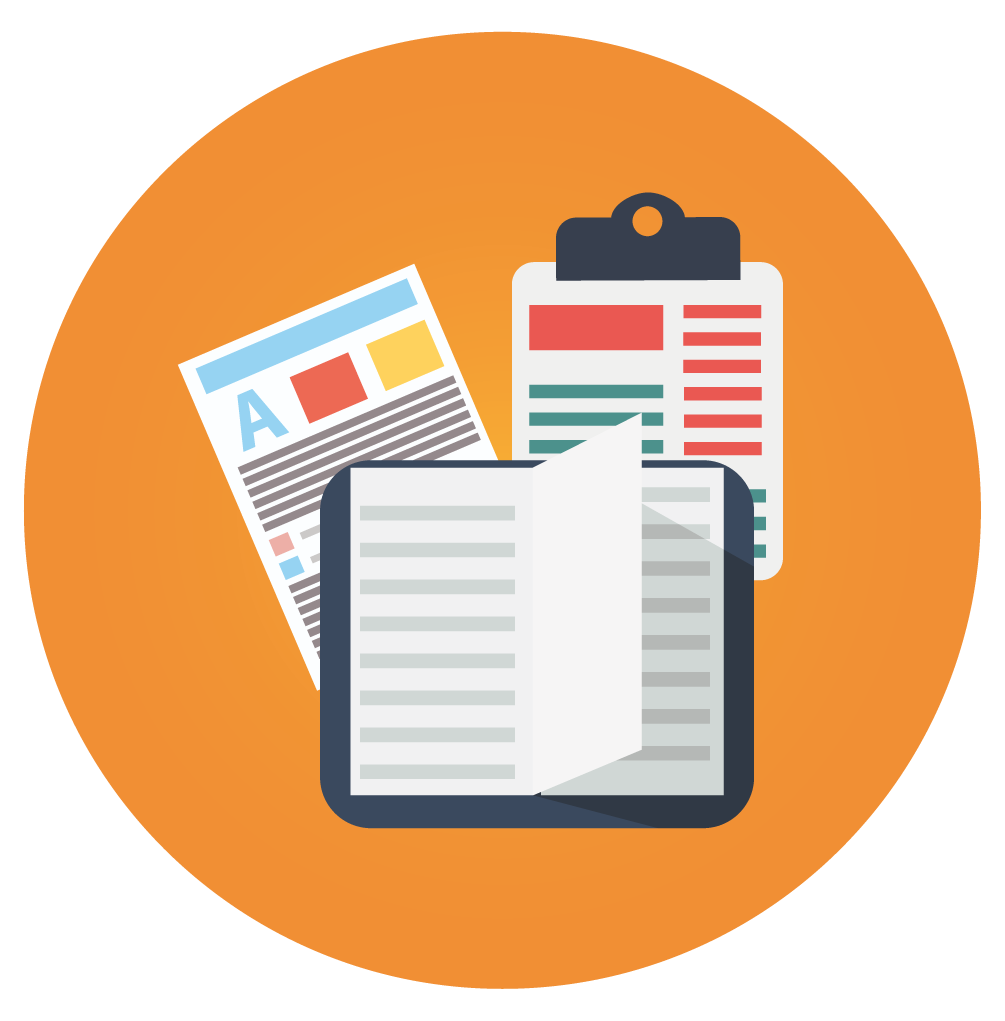 Flat Clipboard and Notebook Documents in Orange