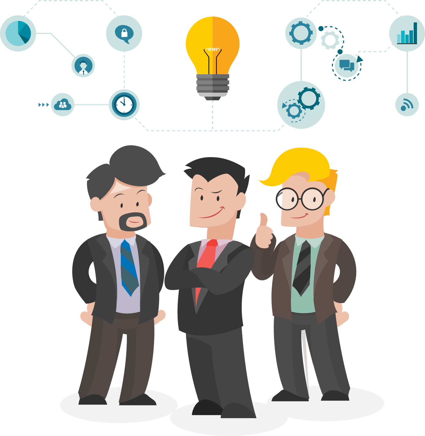 Cartoon Business Team with Glowing Lightbulb