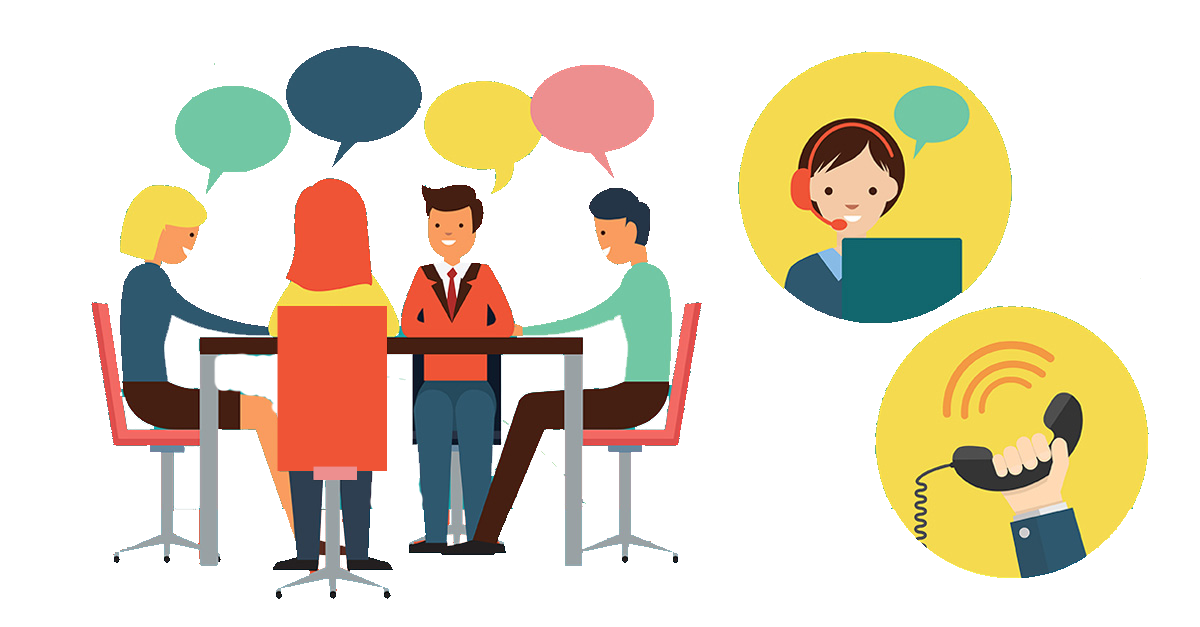 Flat Cartoon Team Meeting with Speech Bubbles