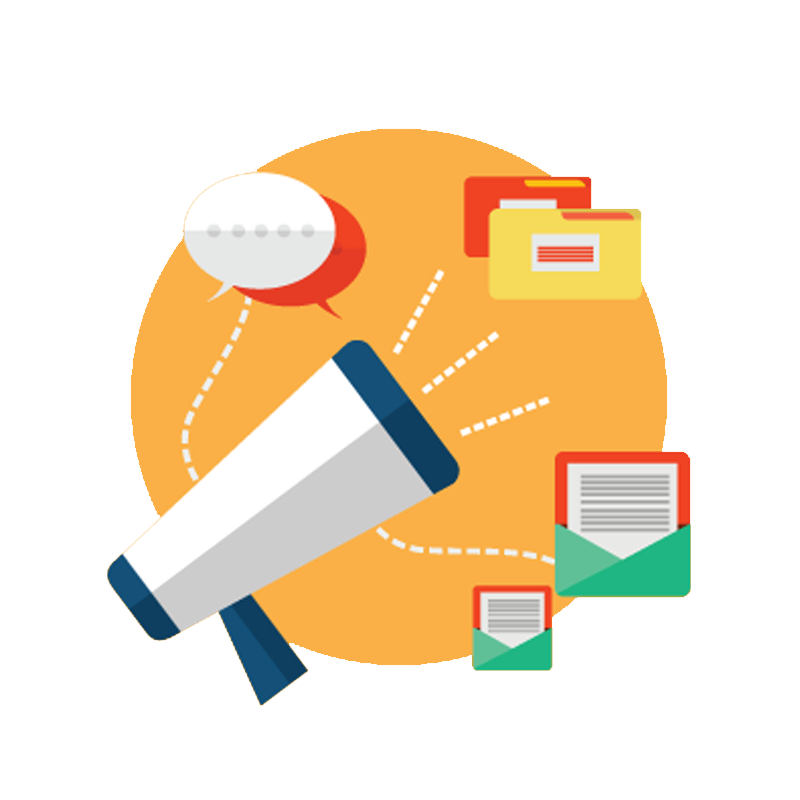 Flat Megaphone with Speech Bubble and Envelopes