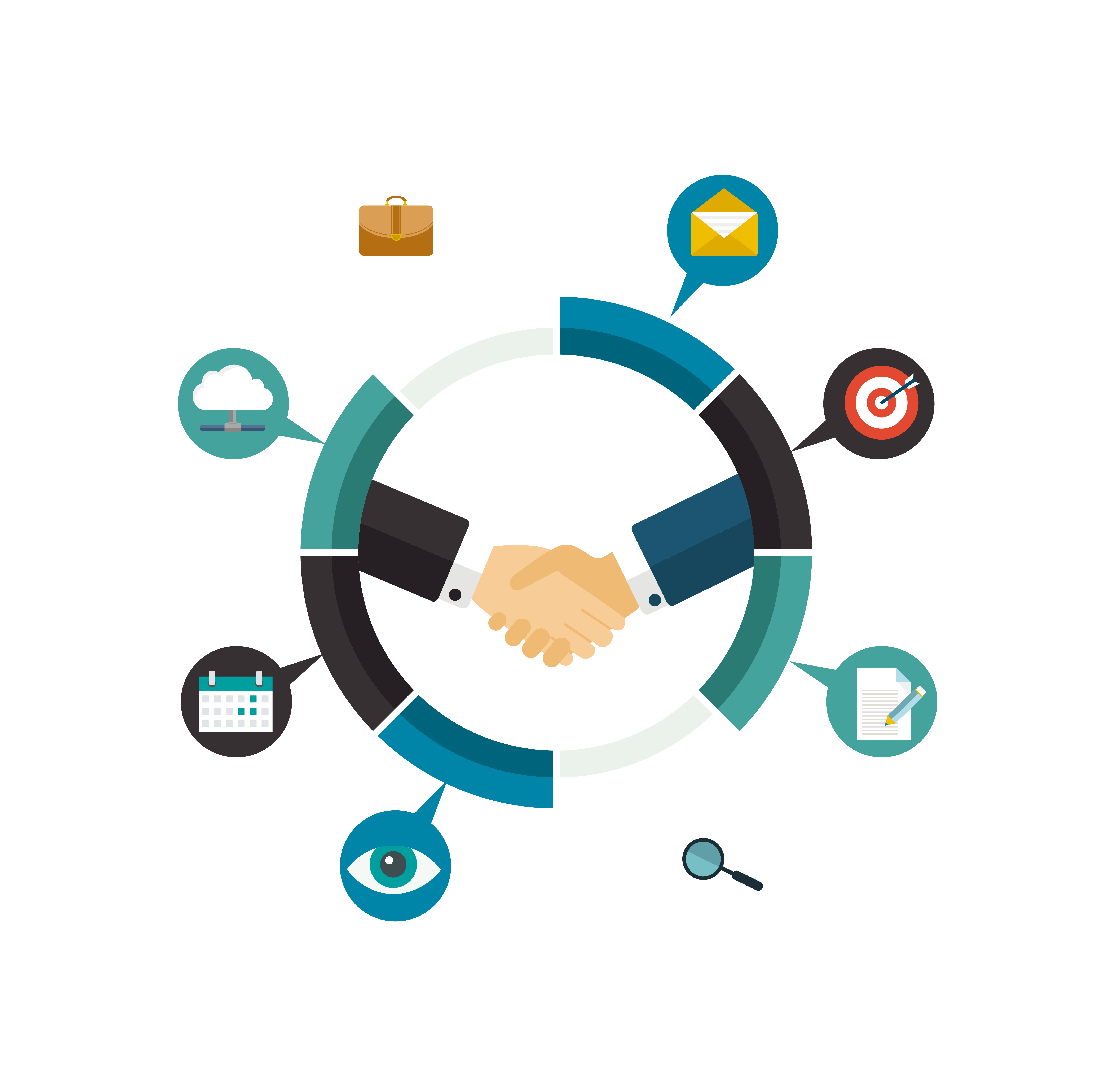 Handshake Surrounded by Flat Business Icons