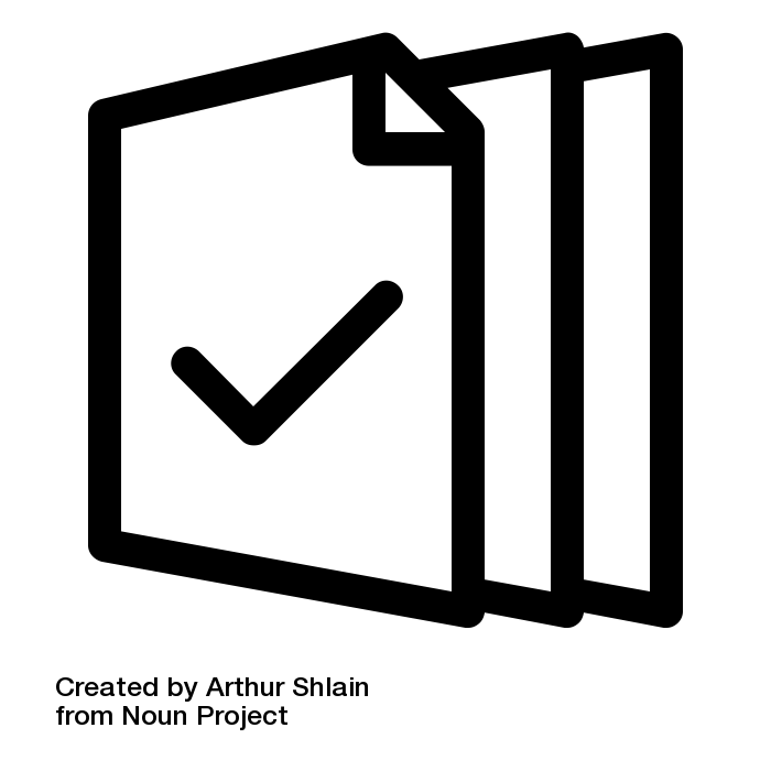 Black Outline Stacked Documents Checkmark Icon