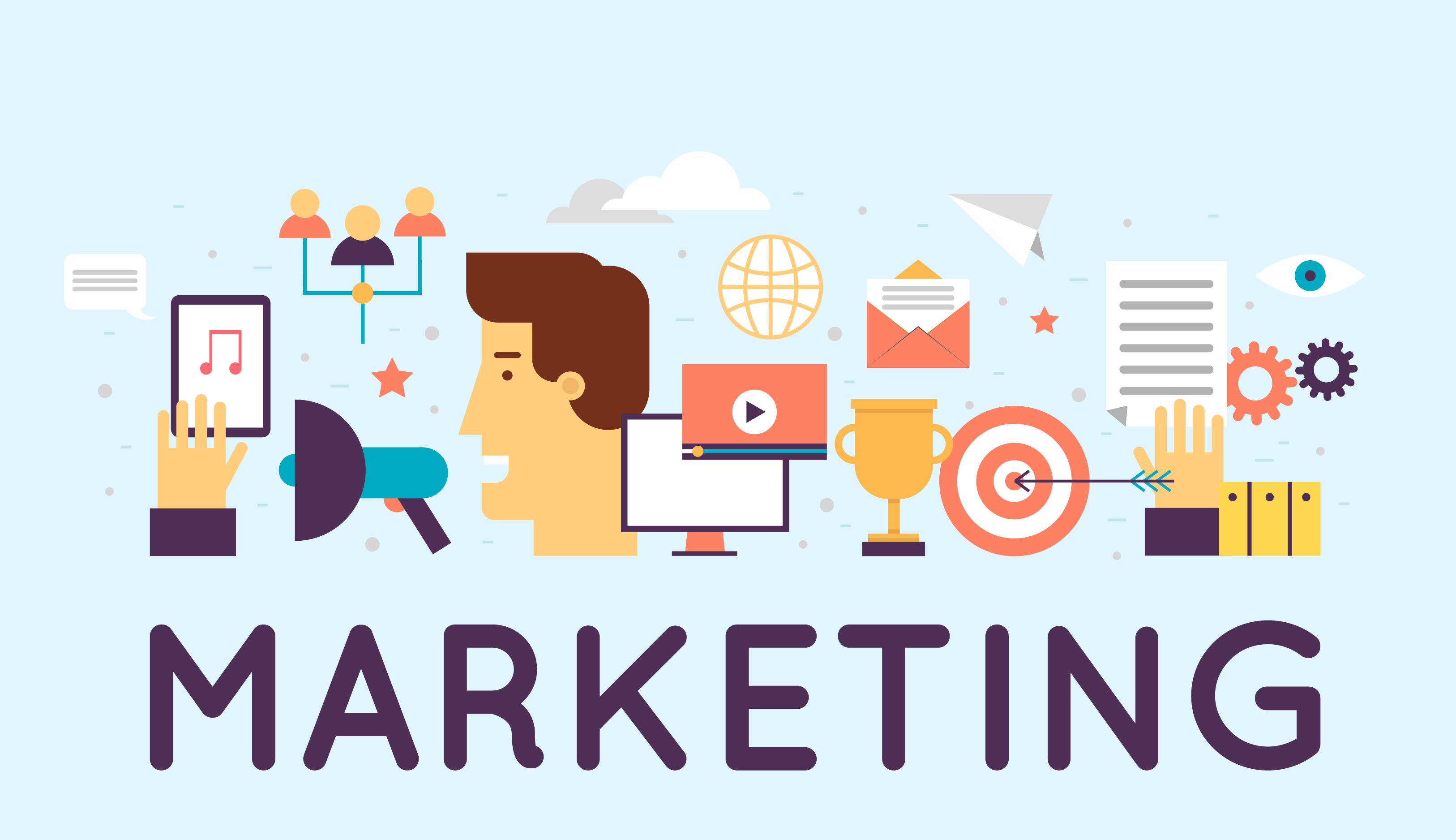 Flat Marketing Icons with Megaphone and Target