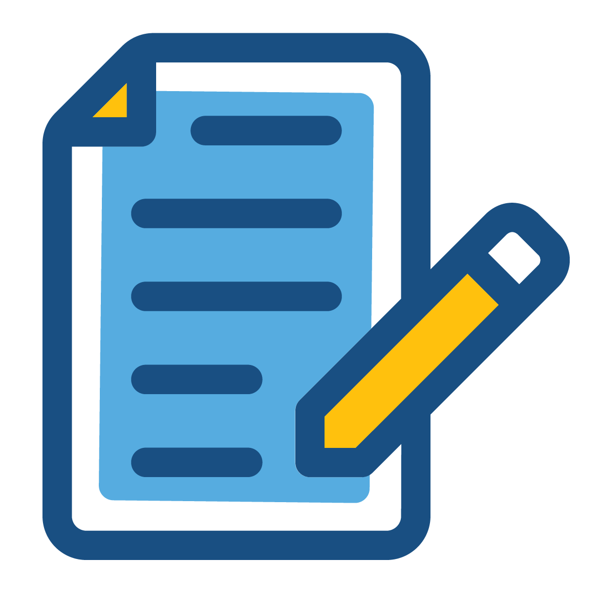 Blue Document Icon with Yellow Pencil