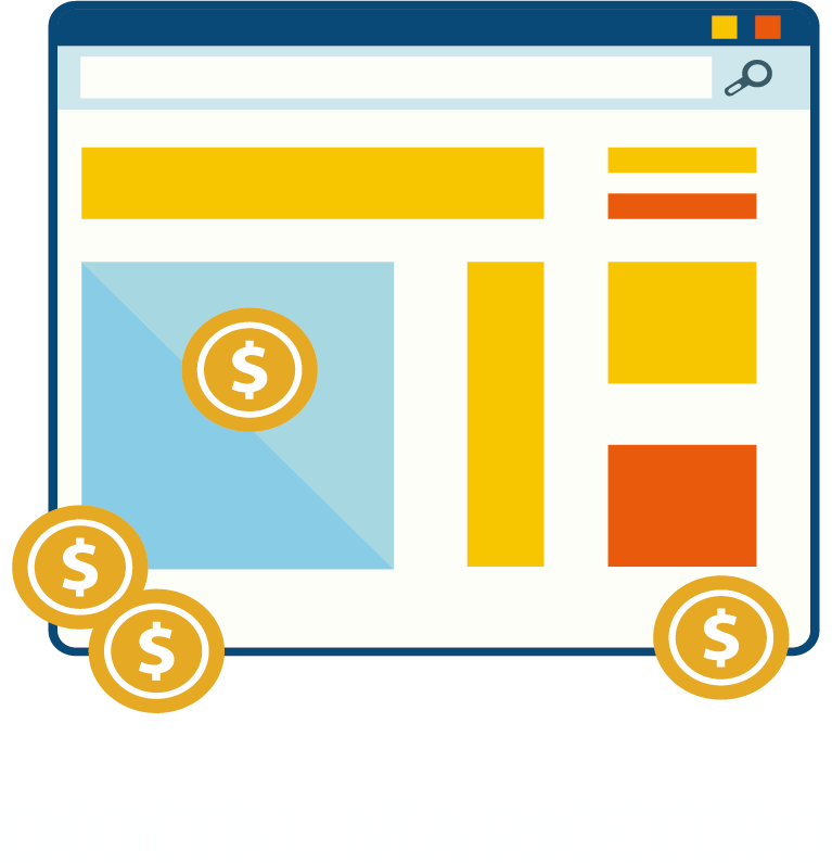 Flat Browser Window with Gold Dollar Coins