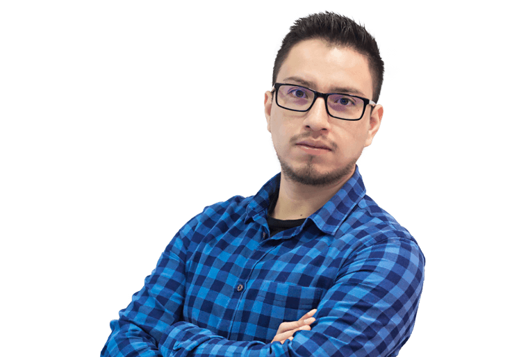 Man in Blue Plaid Shirt with Glasses