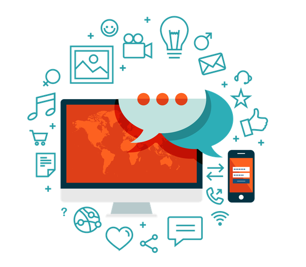 Teal Digital Communication Icons with Devices