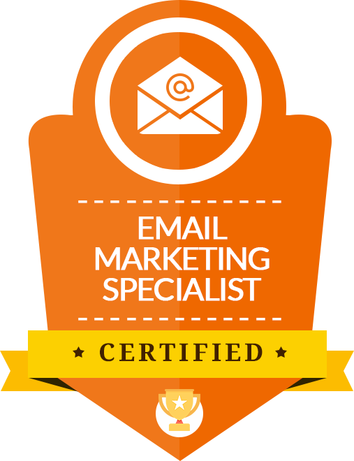 Orange Email Marketing Specialist Badge with Gold Ribbon