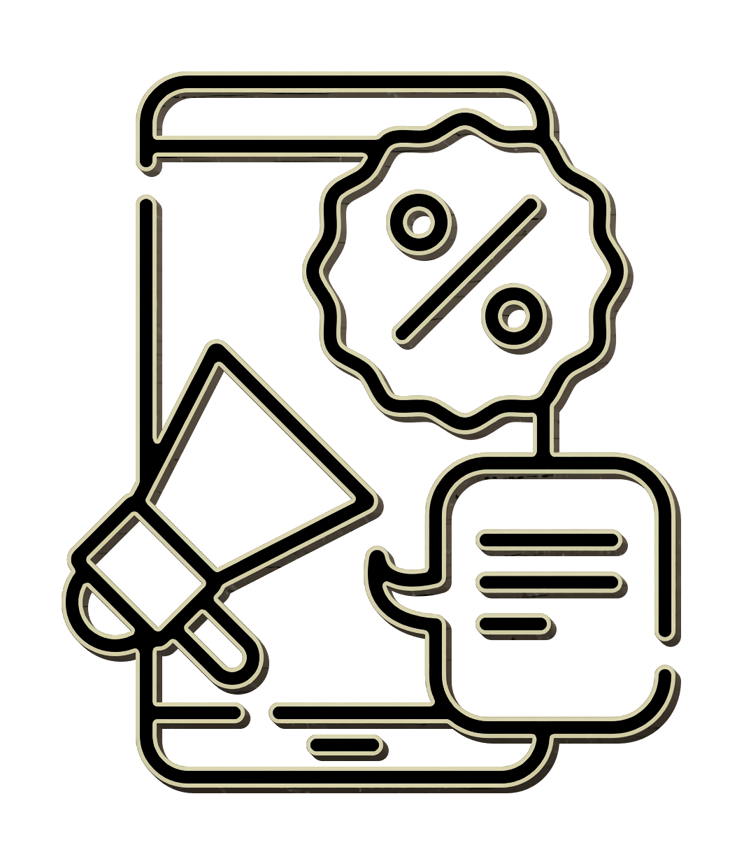 Black Line Icon Phone with Discount Badge