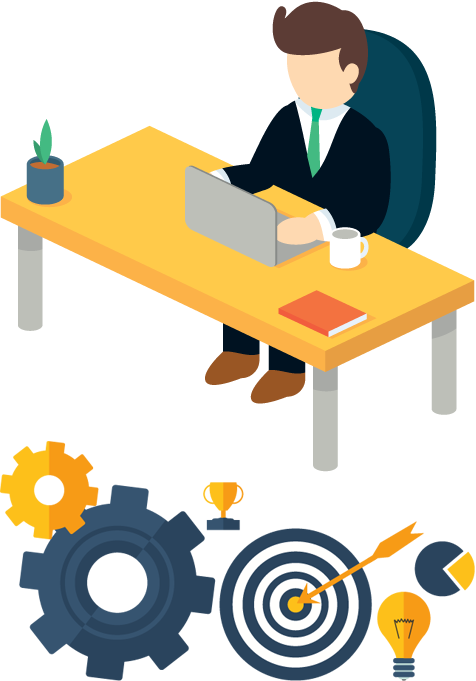 Isometric Businessman at Yellow Desk