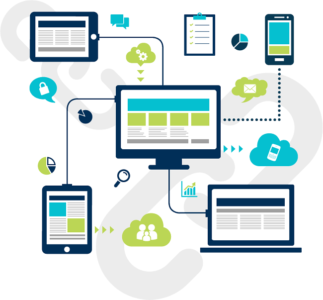 Connected Devices Flat Illustration in Teal and Lime