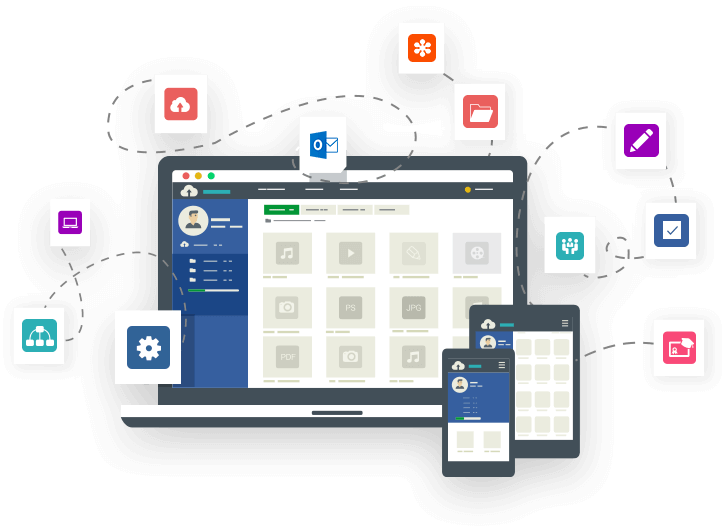 Cloud File Dashboard with Laptop and Tablets