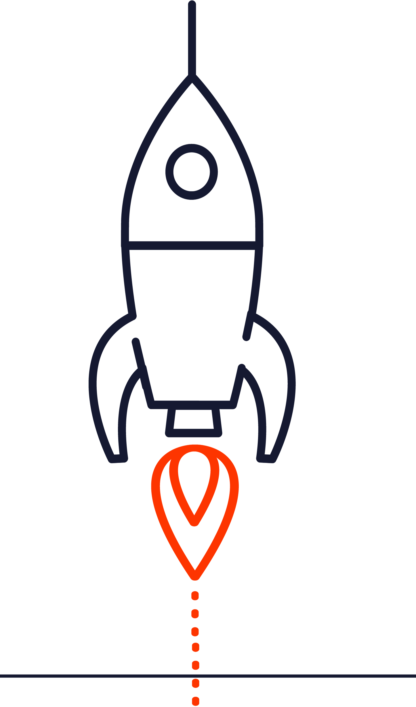 Navy Line Art Rocket with Red-Orange Flame