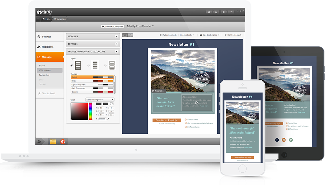 Email Newsletter Builder Across Laptop, Tablet, Phone