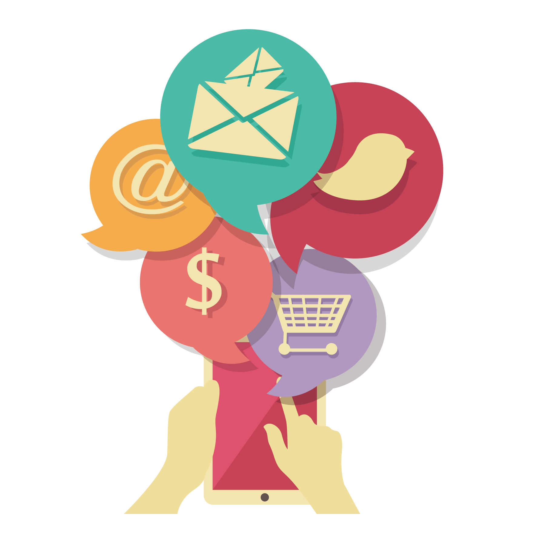 digital marketing e commerce business software vector hand and cell phone