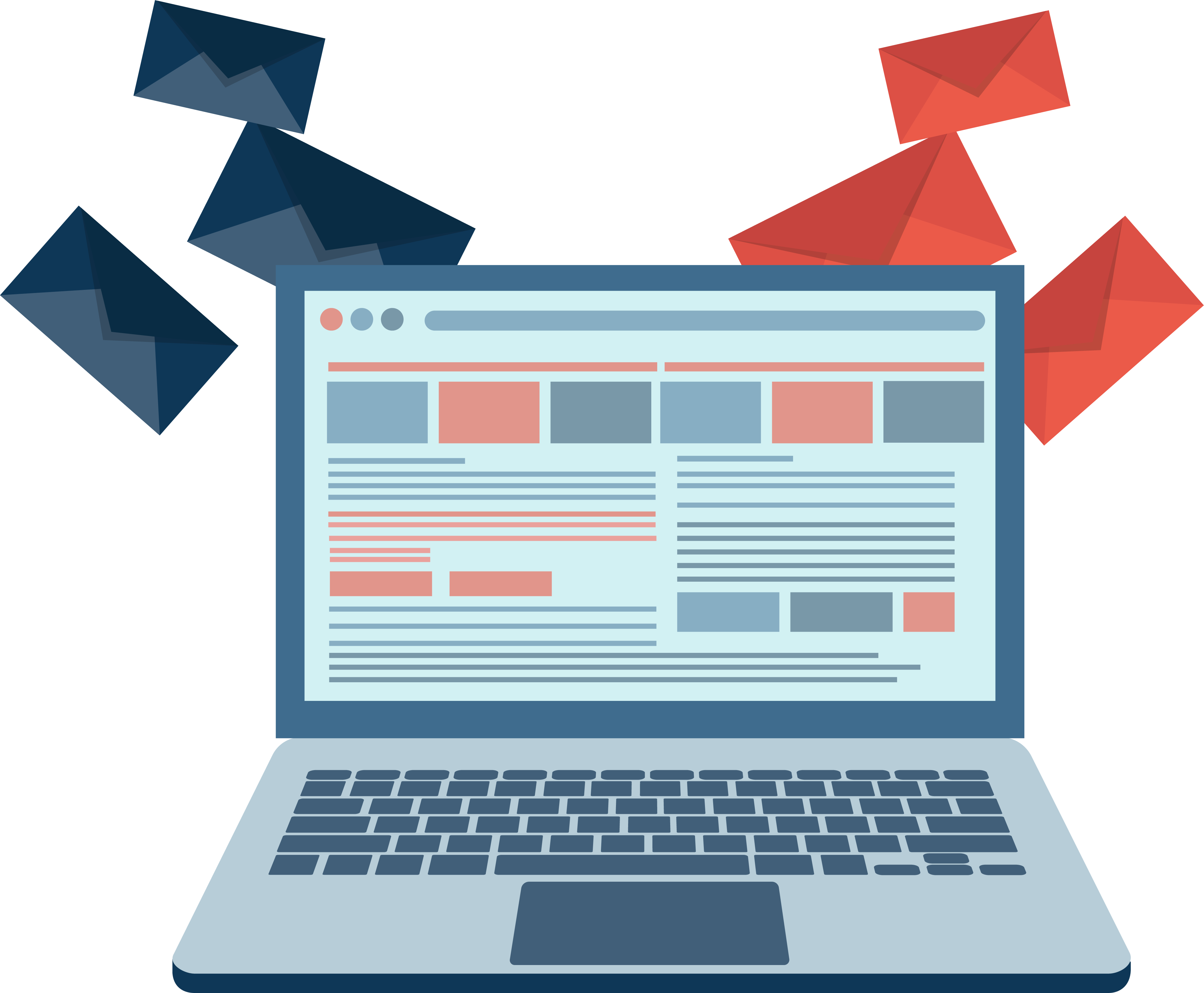 Laptop with Flying Blue and Red Envelopes
