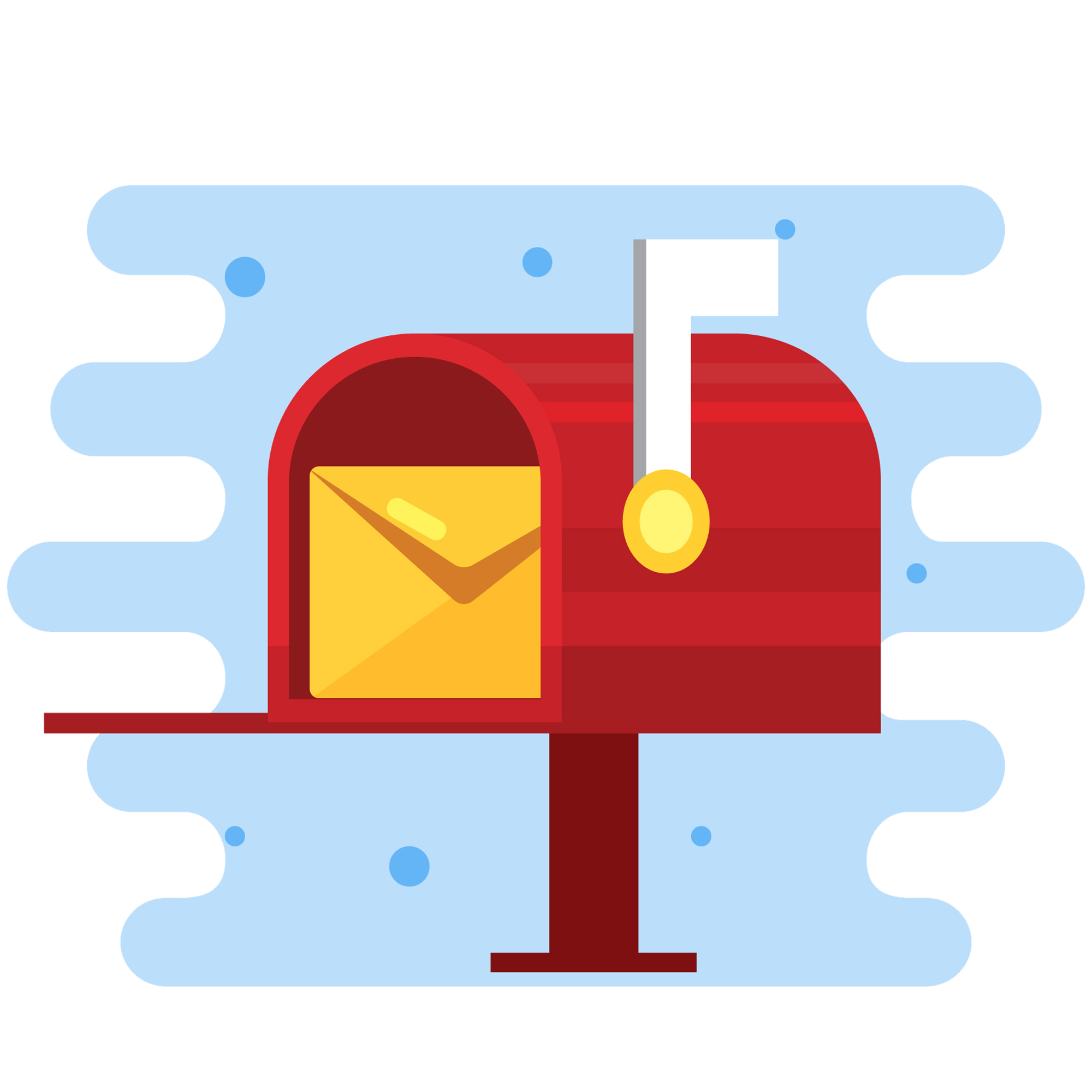 Red Mailbox with Yellow Envelope, Flat Vector