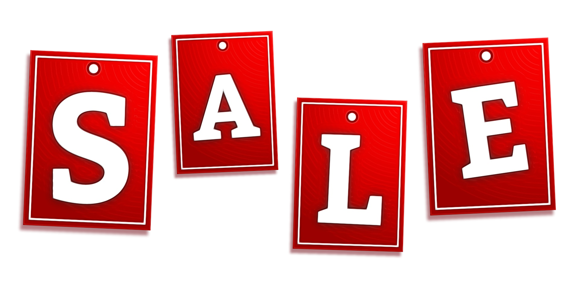 Red Hanging SALE Tags White Block Letters