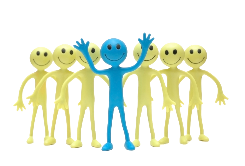 Blue Smiley Figure with Raised Arms