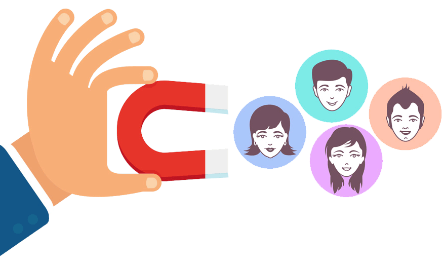 Hand Holding Red Magnet Attracting Cartoon Faces