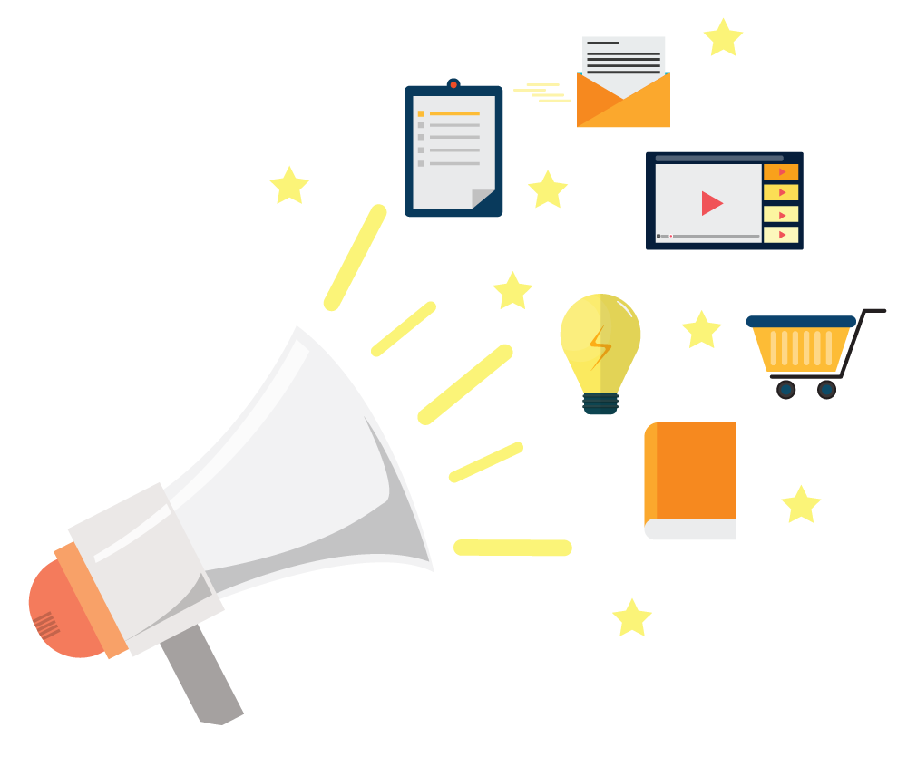 Flat Megaphone with Marketing Icons