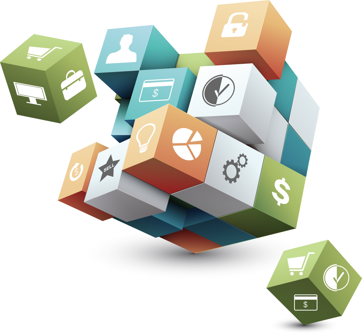 Colorful 3D Cubes with Business Icons