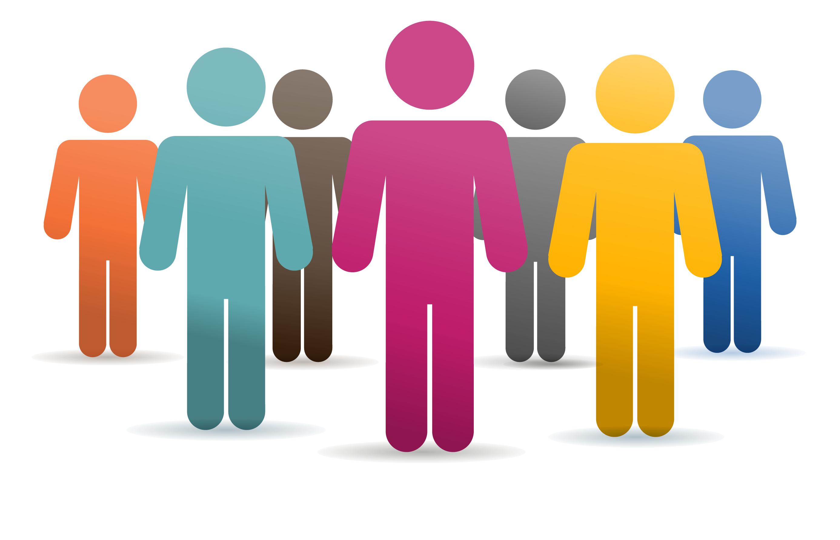 Seven Colorful Gradient Stick Figures Group