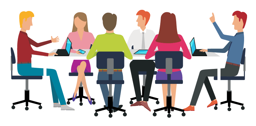 Flat Team Meeting Illustration with Laptops
