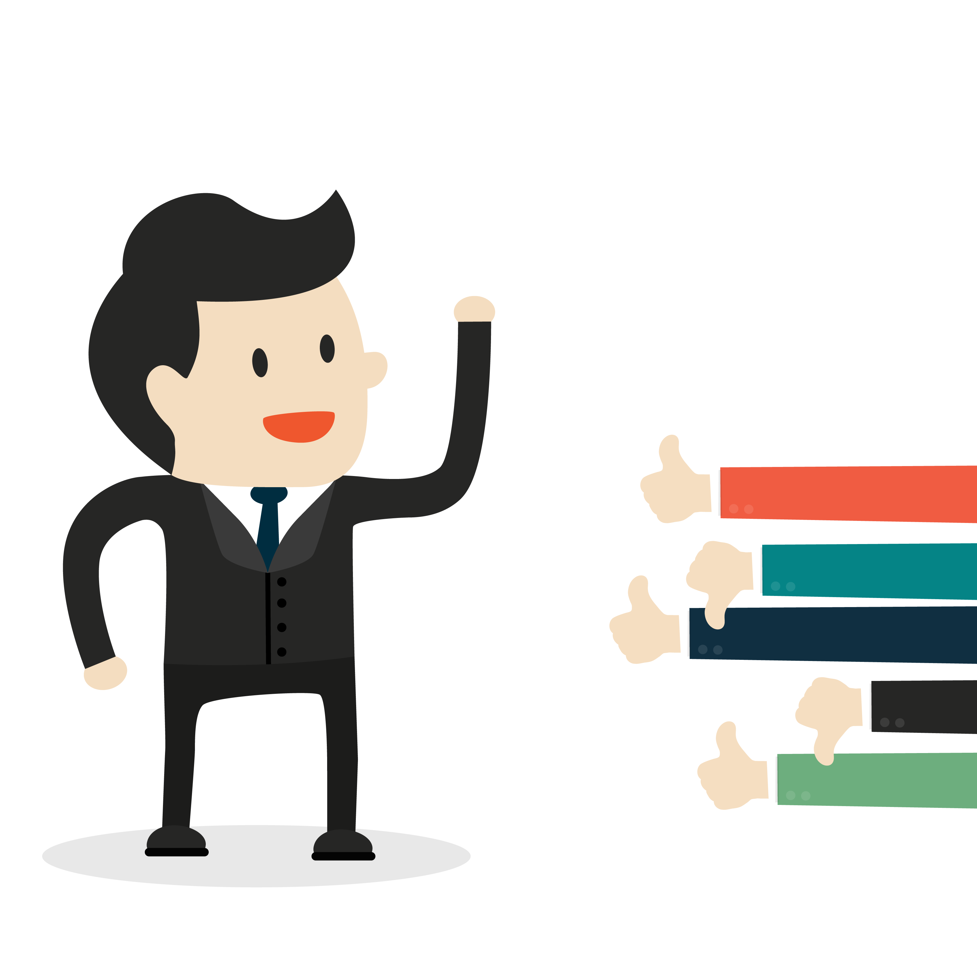 Cartoon Businessman Raising Arm with Thumbs Down