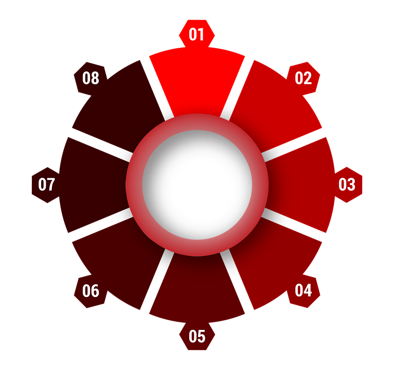 Red Circular Infographic with Eight Numbered Segments