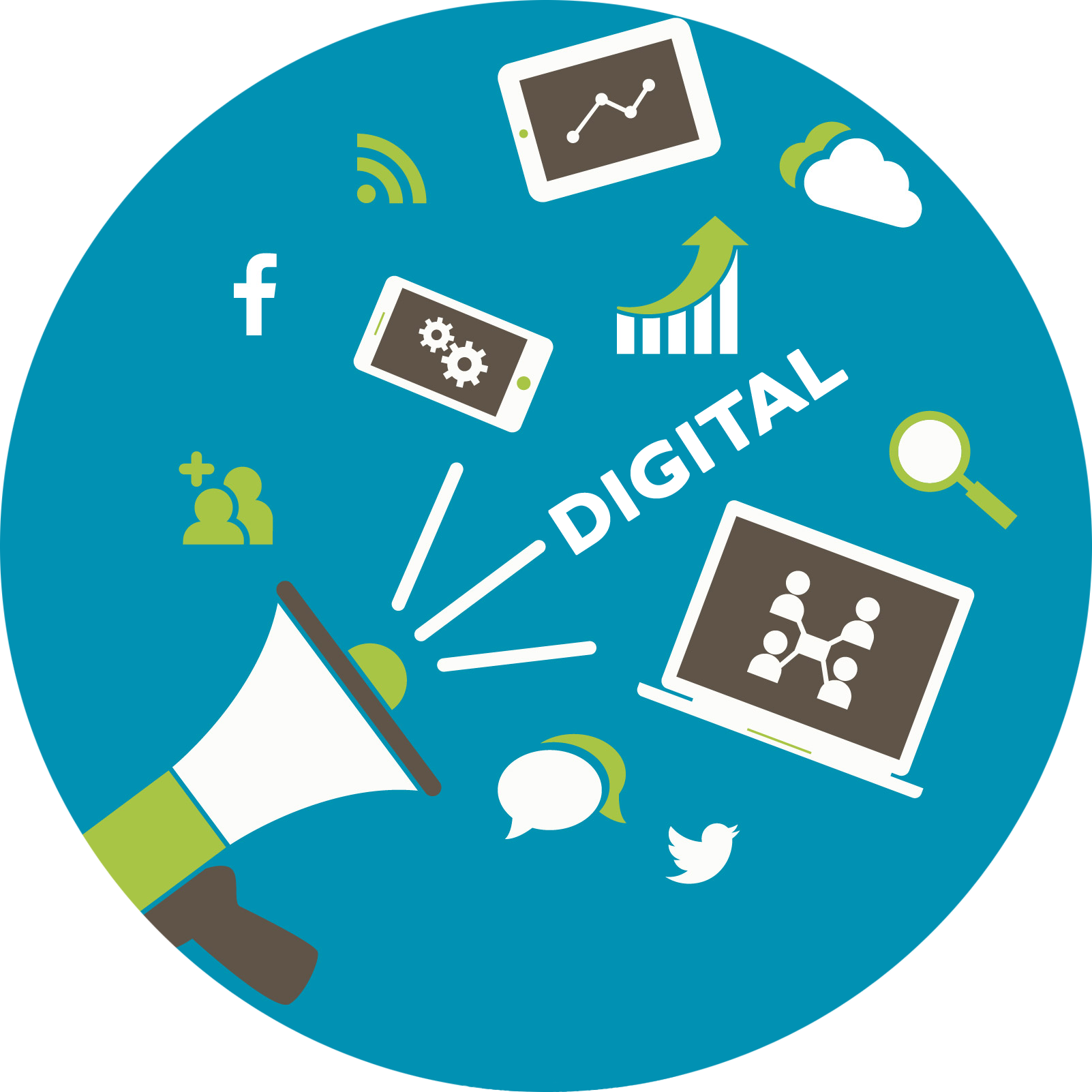 Flat Digital Marketing Icons with Megaphone
