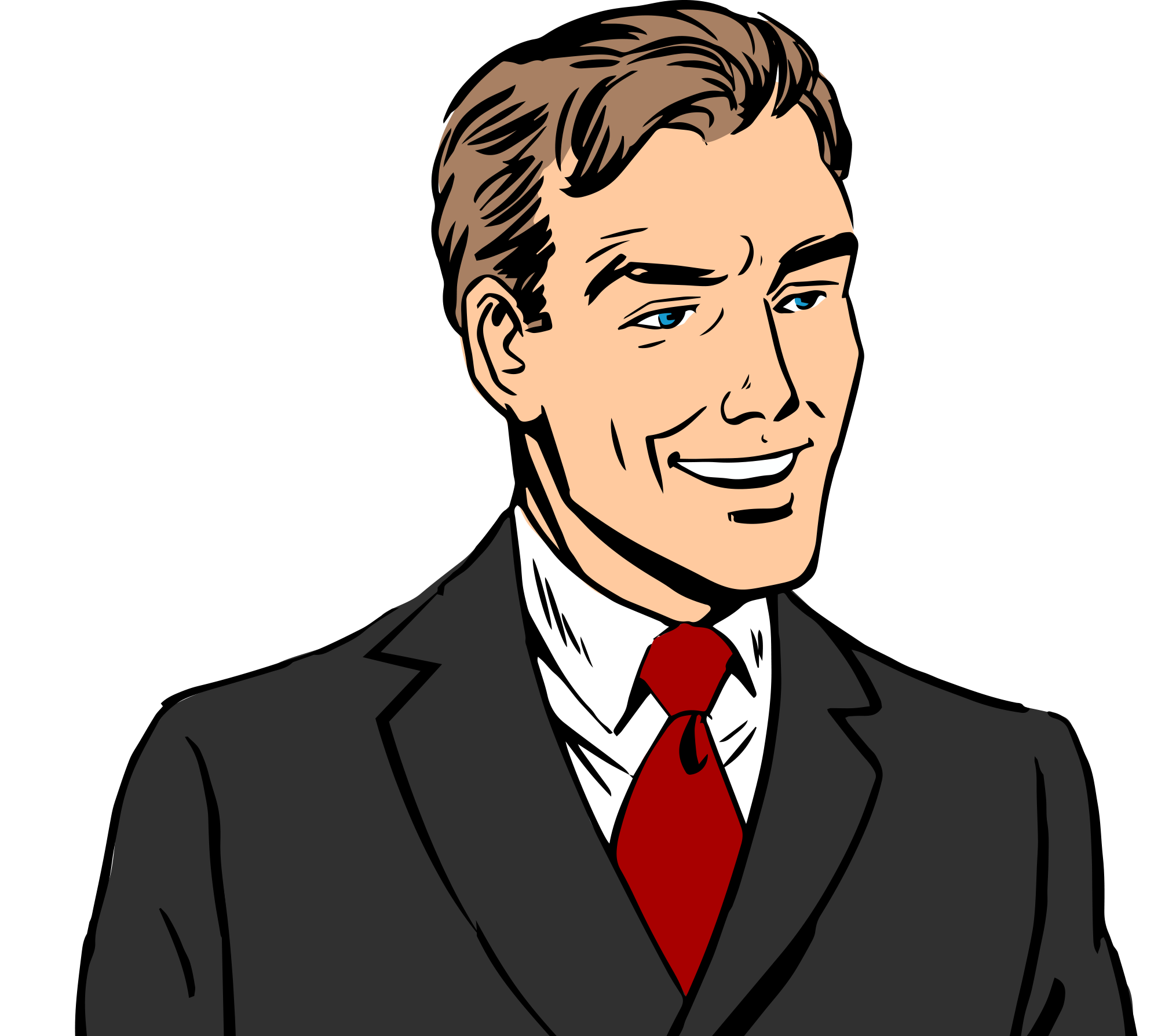 Smiling Cartoon Businessman in Dark Suit