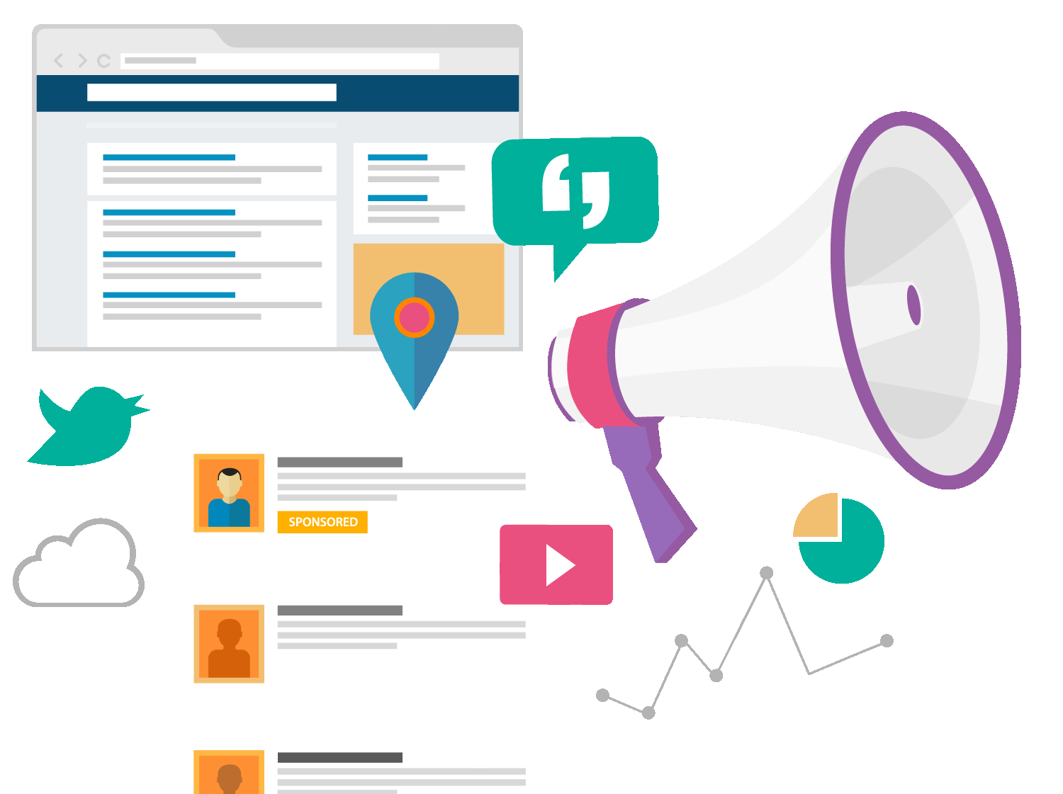 Purple Megaphone Digital Marketing Illustration
