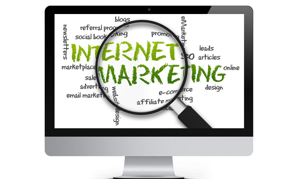 Internet Marketing Word Cloud with Magnifying Glass