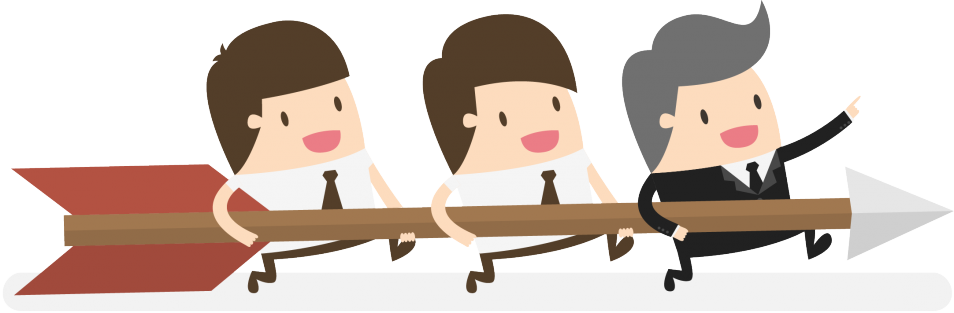 Cartoon Businesspeople Carrying Giant Arrow Forward